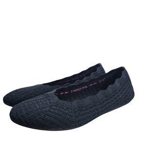 Skechers Cleo 2.0-Love Spell Scallop Collar Knit Loafer Flats Black SZ 10